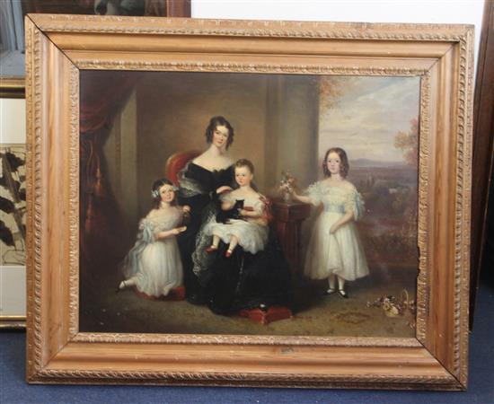 William Moore (1790-1851) Conversation piece, portrait of a mother, her three children and a chihuahua 19.5 x 25in.